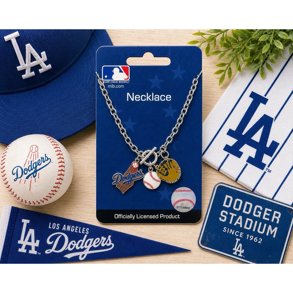 Los Angeles Dodgers Charm Necklace MLB Toggle Chain Logo Baseball NOS 18"